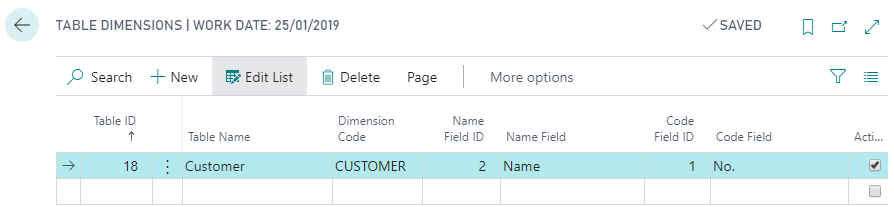 Table dimension setup for Customer